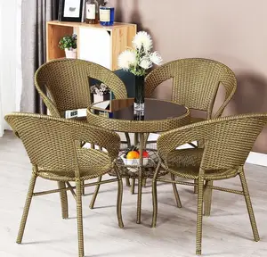 Outdoor Set: 4 Person Rattan Set With Round Glass Table