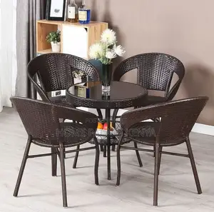 Outdoor Set: 4 Person Rattan Set With Round Glass Table