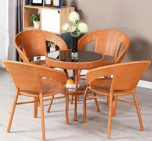 Outdoor Set: 4 Person Rattan Set With Round Glass Table