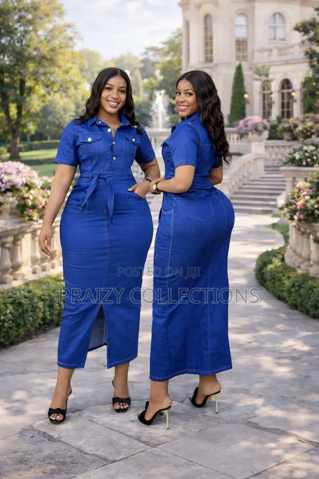 Denim Pencil Dress With Front Slit