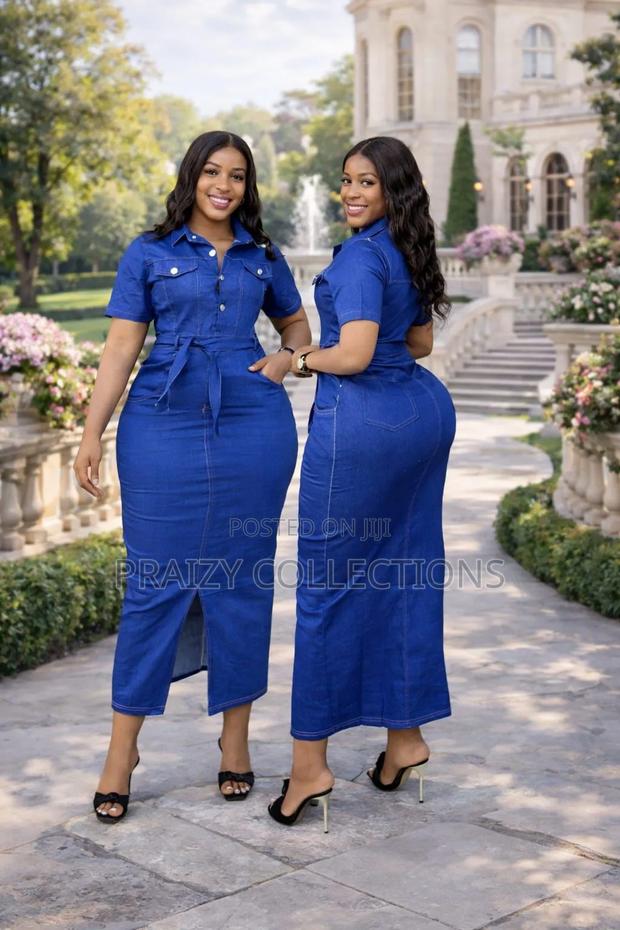 Denim Pencil Dress With Front Slit