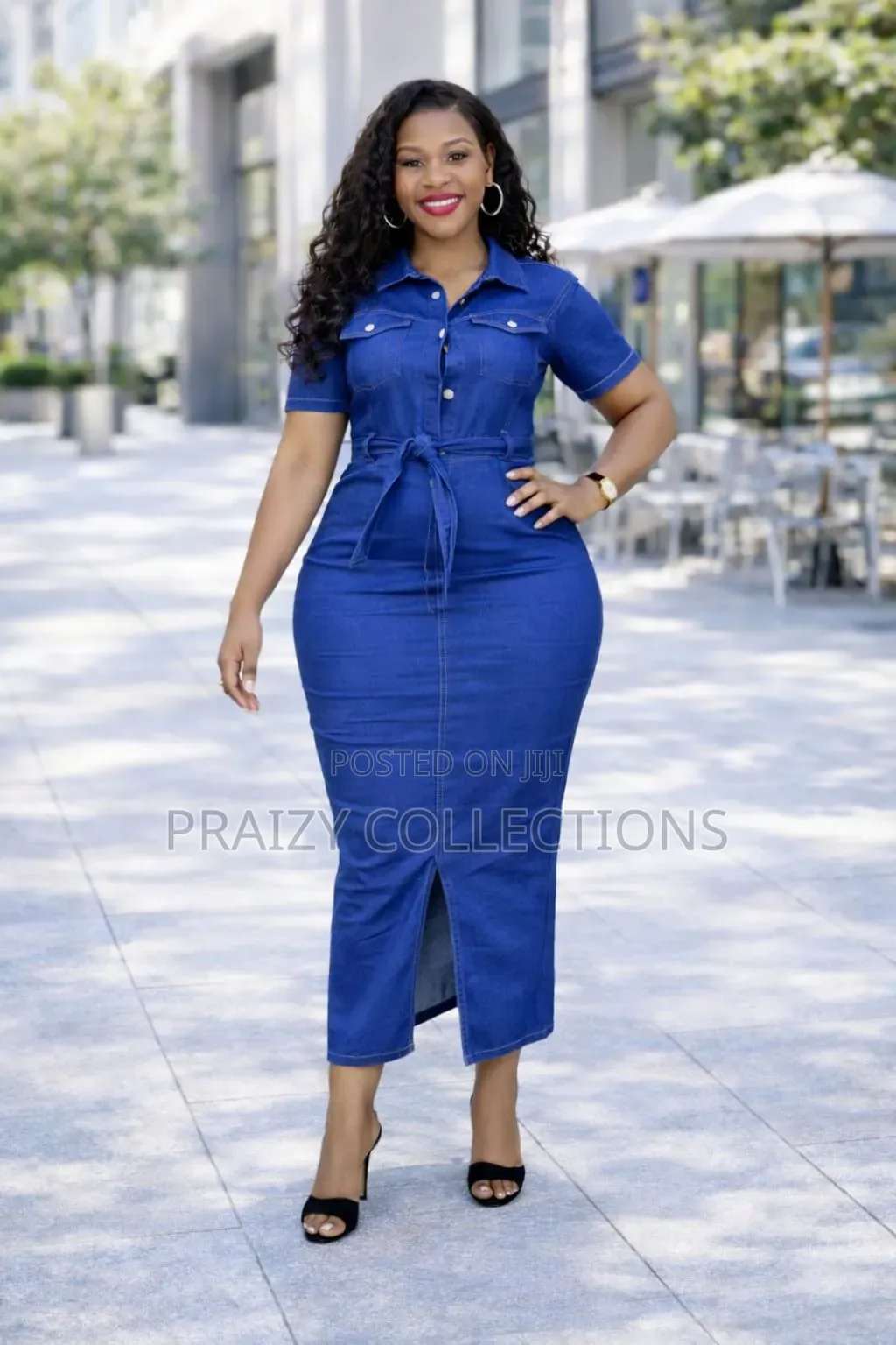 Denim Pencil Dress With Front Slit
