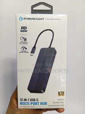Powerology Pd 100w 12-in-1 Usb-C Hub Hdmi Dp Output - Grey