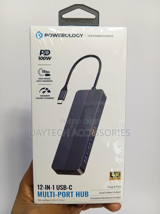 Powerology Pd 100w 12-in-1 Usb-C Hub Hdmi Dp Output - Grey - thumbnail 2