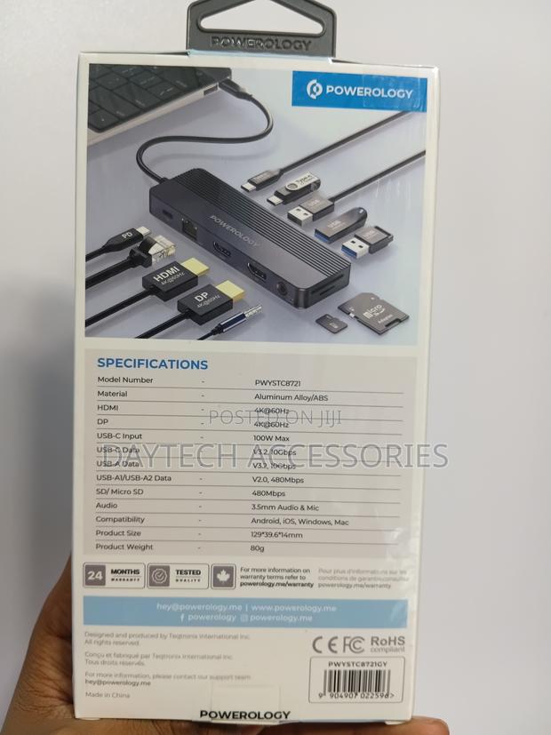 Powerology Pd 100w 12-in-1 Usb-C Hub Hdmi Dp Output - Grey - thumbnail 3