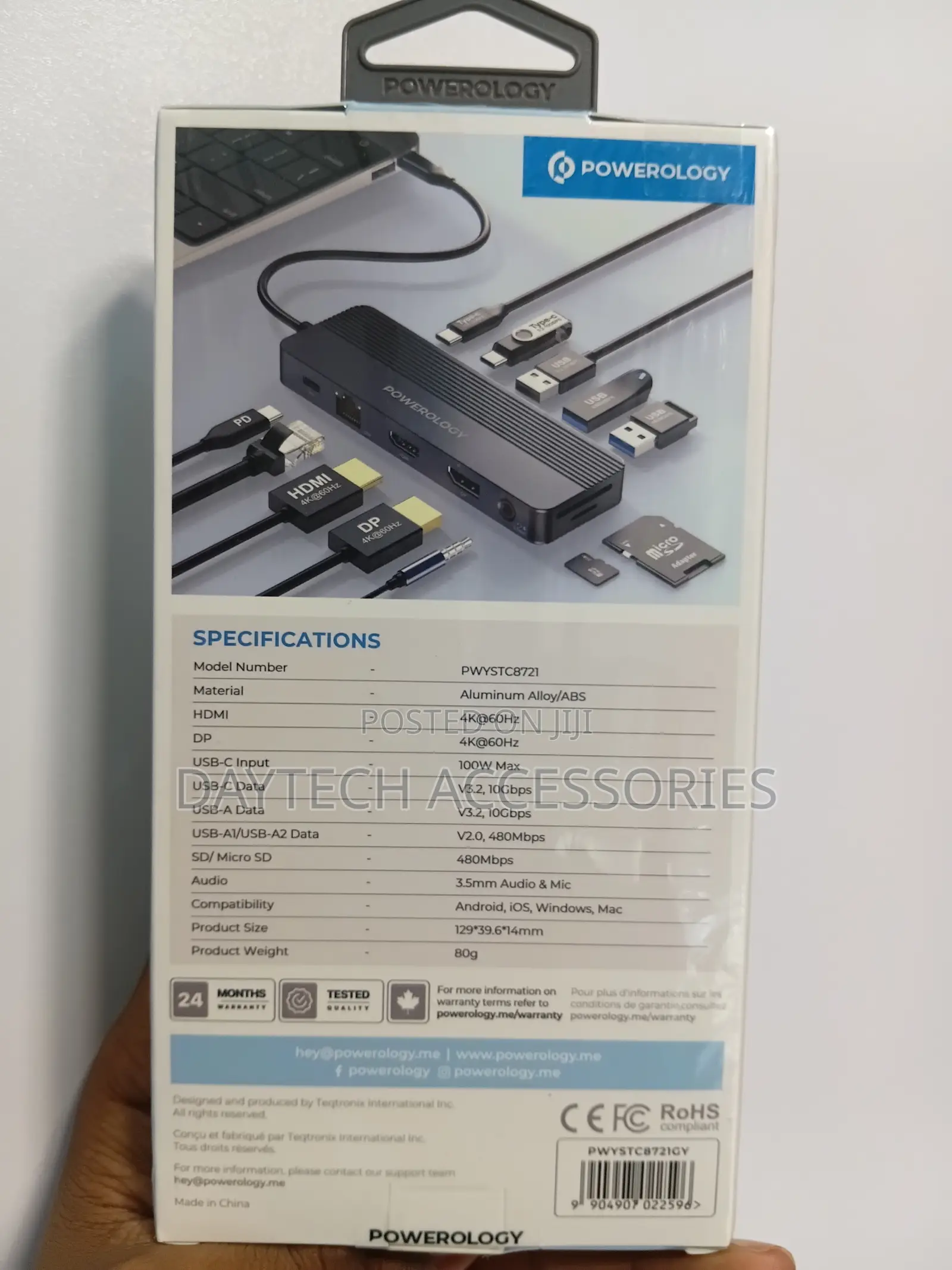 This Is a Powerology 12-in-1 Usb-C Multi-Port Hub in a Gray Aluminum
