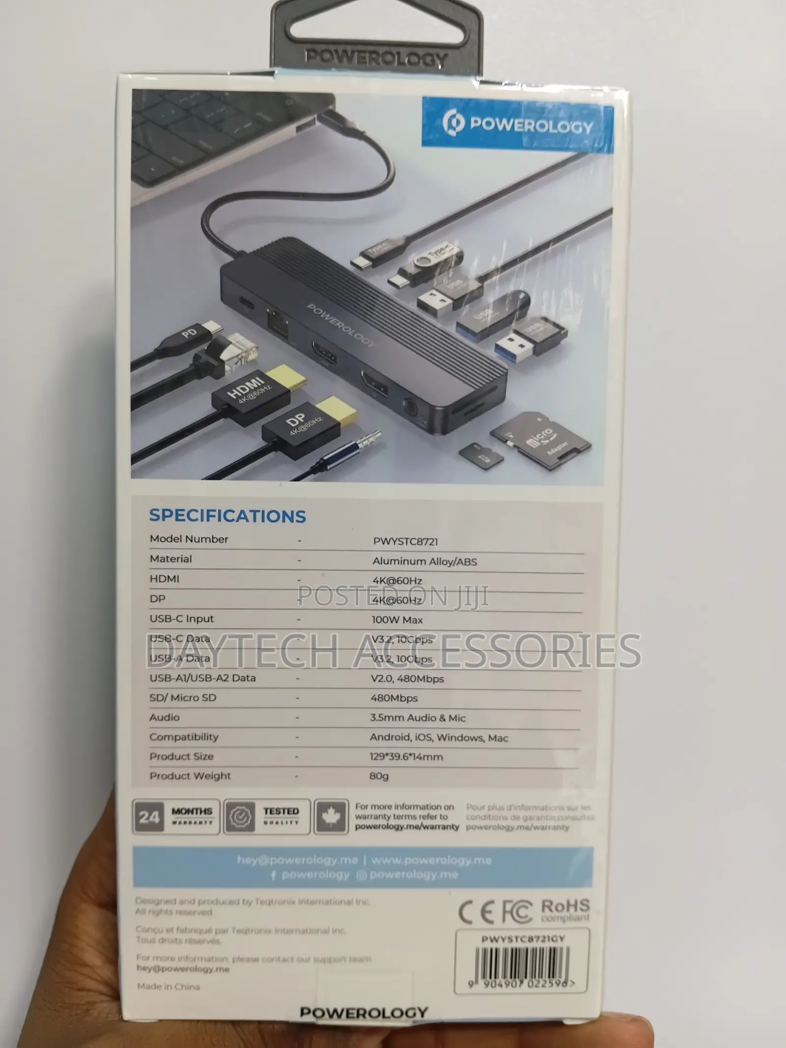This Is a Powerology 12-in-1 Usb-C Multi-Port Hub in a Gray Aluminum