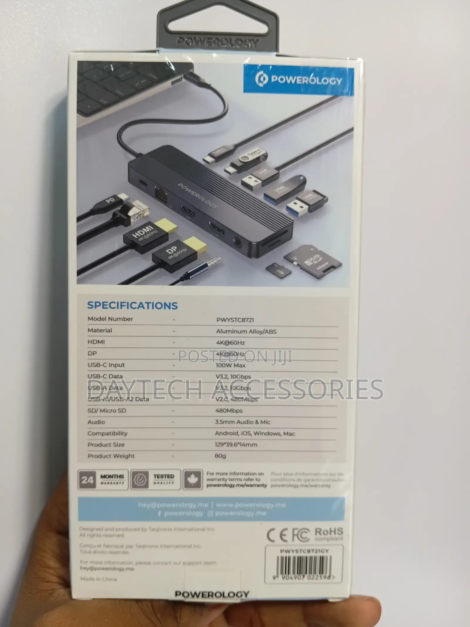 This Is a Powerology 12-in-1 Usb-C Multi-Port Hub in a Gray Aluminum