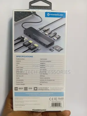 This Is a Powerology 12-in-1 Usb-C Multi-Port Hub in a Gray Aluminum