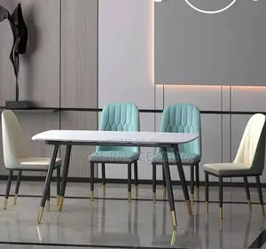 Dining Set: 4 Seater Rectangle Table With Stone Top and Metal Legs