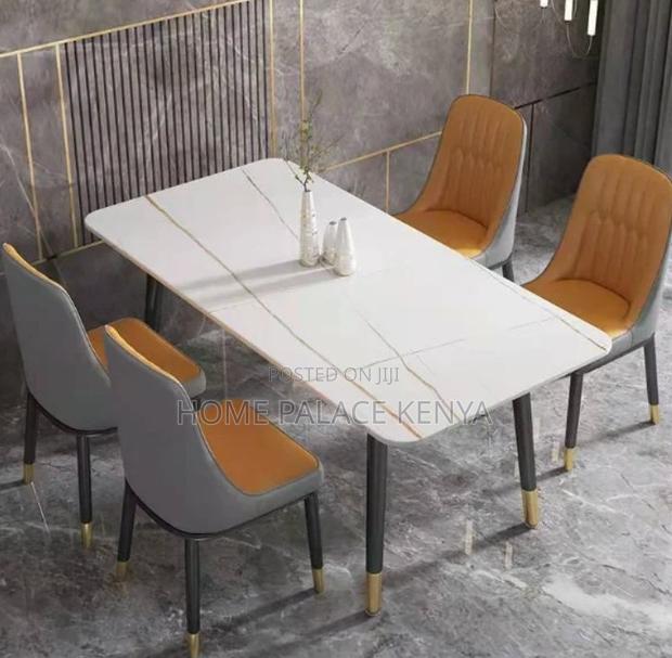 Dining Set: 4 Seater Rectangle Table With Stone Top and Metal Legs - thumbnail 2