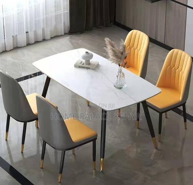 Dining Set: 4 Seater Rectangle Table With Stone Top and Metal Legs - thumbnail 4
