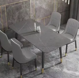 Dining Set: 4 Seater Rectangle Table With Stone Top and Metal Legs