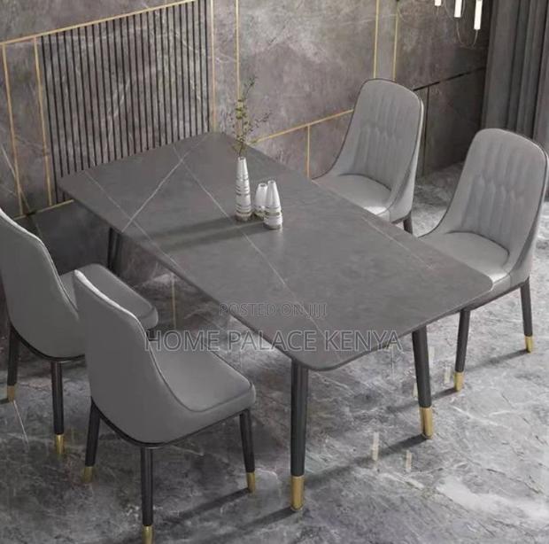 Dining Set: 4 Seater Rectangle Table With Stone Top and Metal Legs - thumbnail 3
