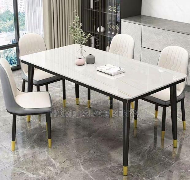 Dining Set: 4 Seater Rectangle Table With Stone Top and Metal Legs - thumbnail 6