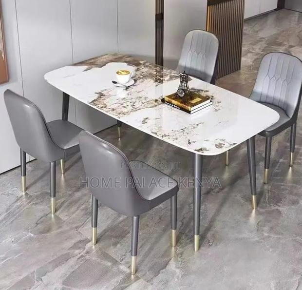 Dining Set: 4 Seater Rectangle Table With Stone Top and Metal Legs - thumbnail 7