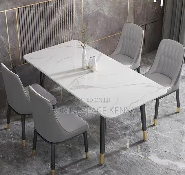 Dining Set: 4 Seater Rectangle Table With Stone Top and Metal Legs - thumbnail 8
