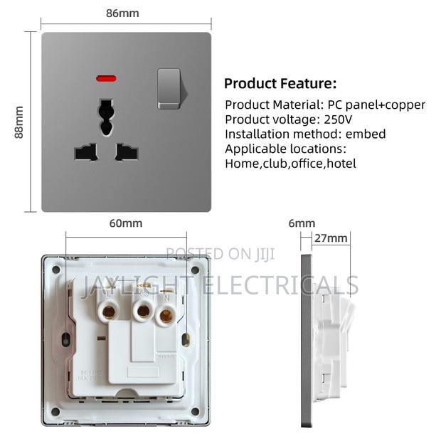 Gray Ultrathin 13a Switch Socket Wall European Electrical Switches