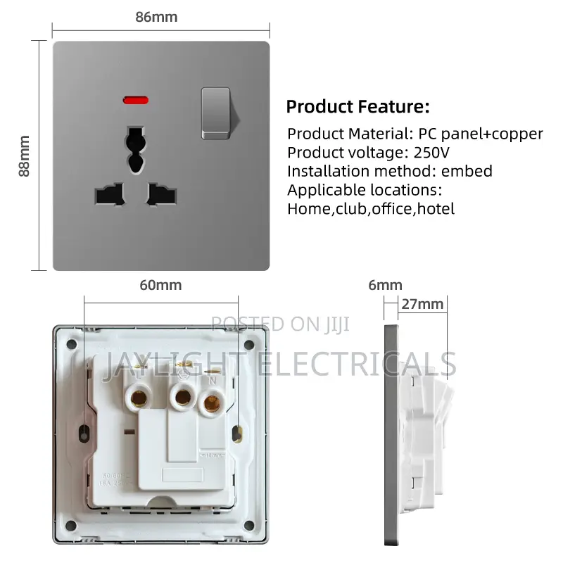 Gray Ultrathin 13a Switch Socket Wall European Electrical Switches