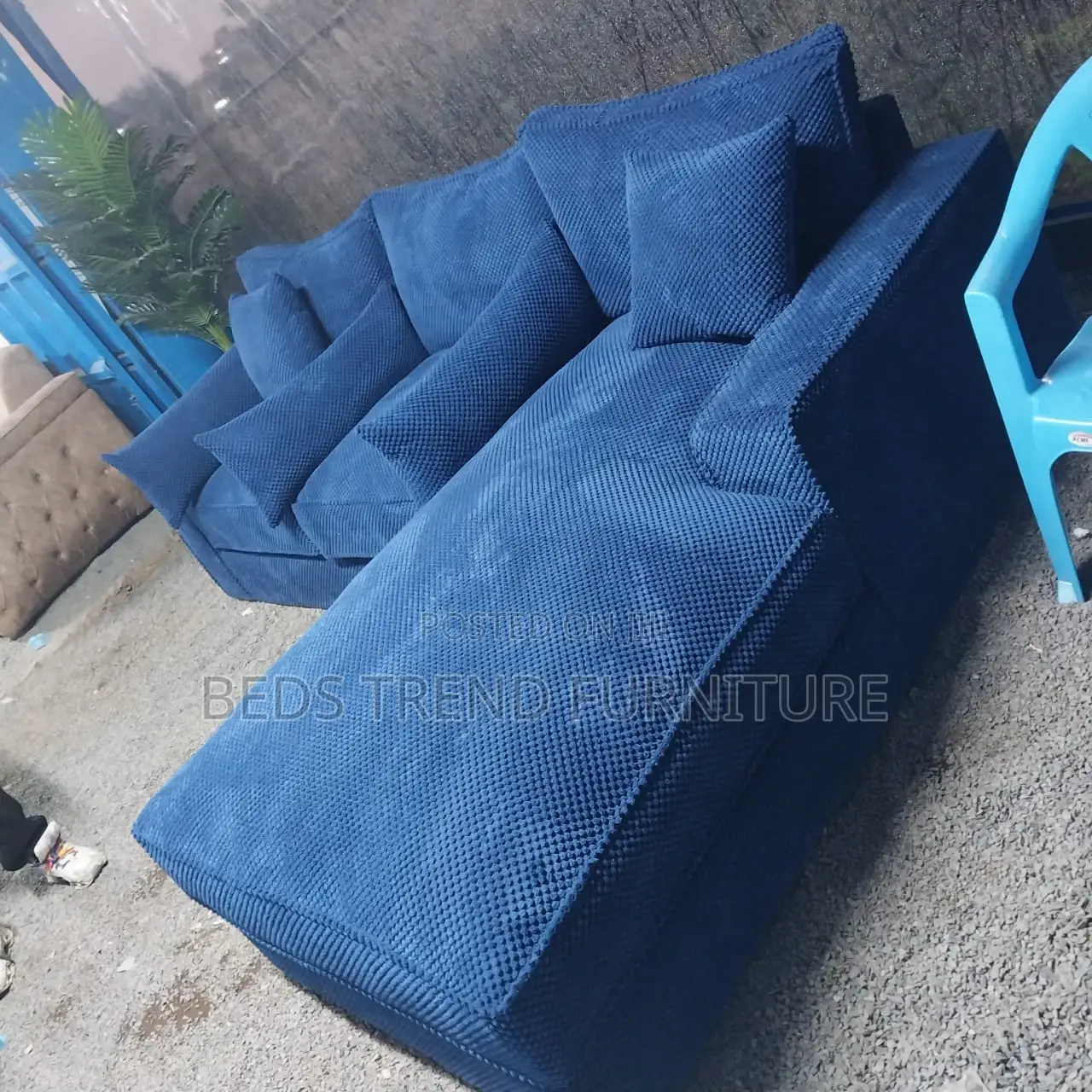 6-Seater L Seat Sofa Bubble Fabric Blue