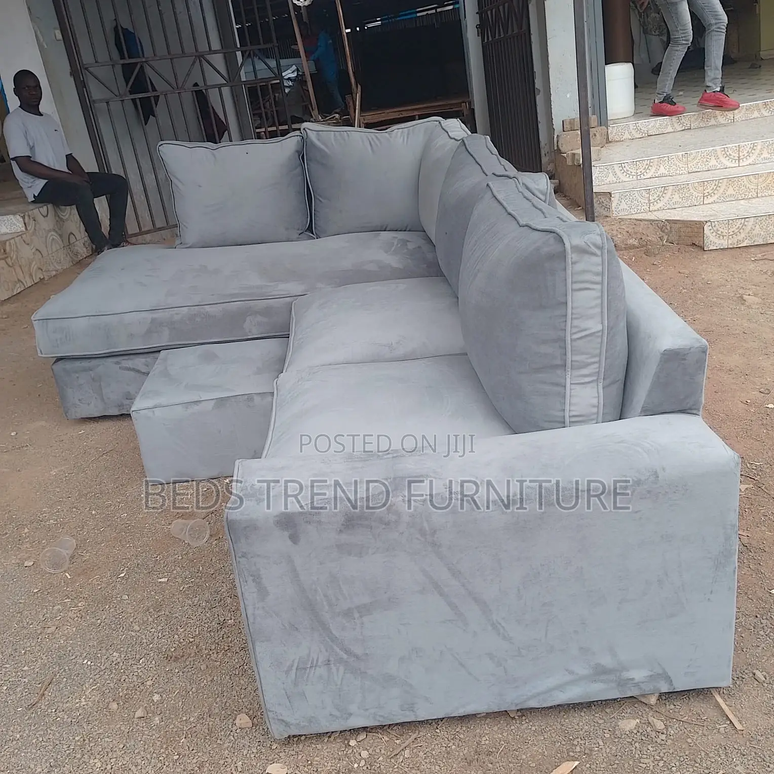 6-Seater L Seat Sofa Light Gray Fabric