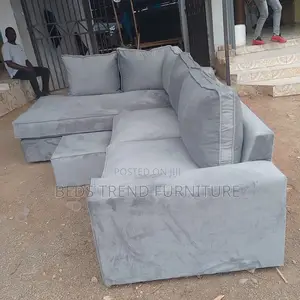 6-Seater L Seat Sofa Light Gray Fabric