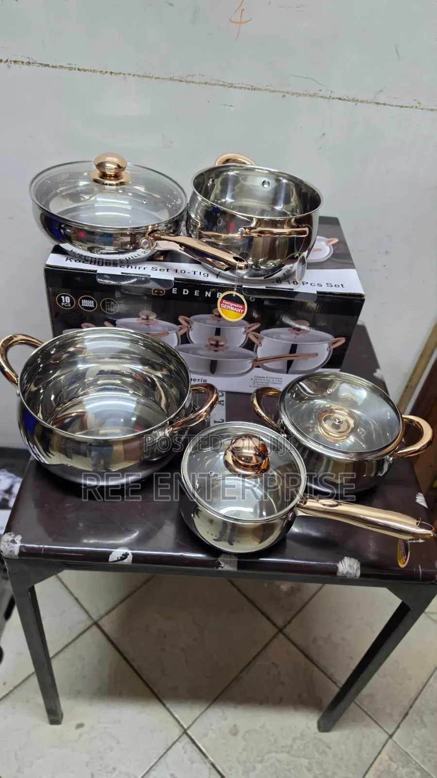 10 Pieces Gold Stainless Steel Edenburg Eb-2422 Cookware Set
