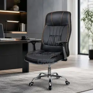 Office Chair : Executive Black Leather High-Back Office Chair