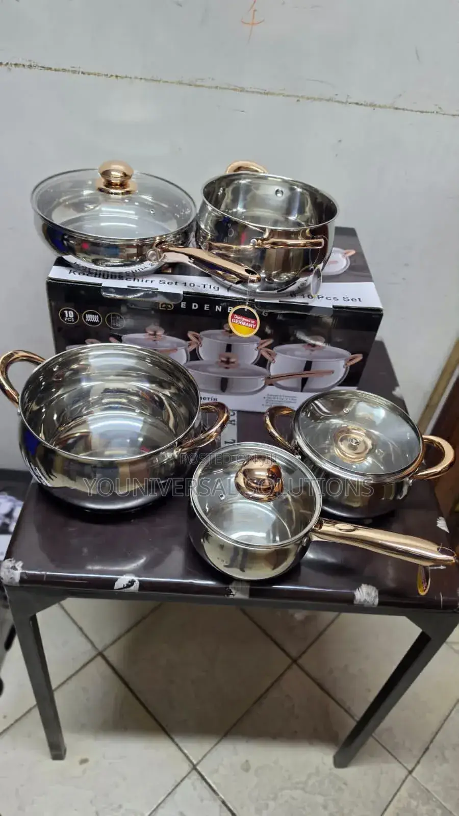 10 Pieces Gold Stainless Steel Edenburg Eb-2422 Cookware Set