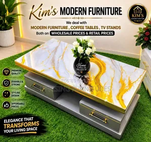 Coffee Table Silver Gray Marble Top Gold 2by 4 Ft