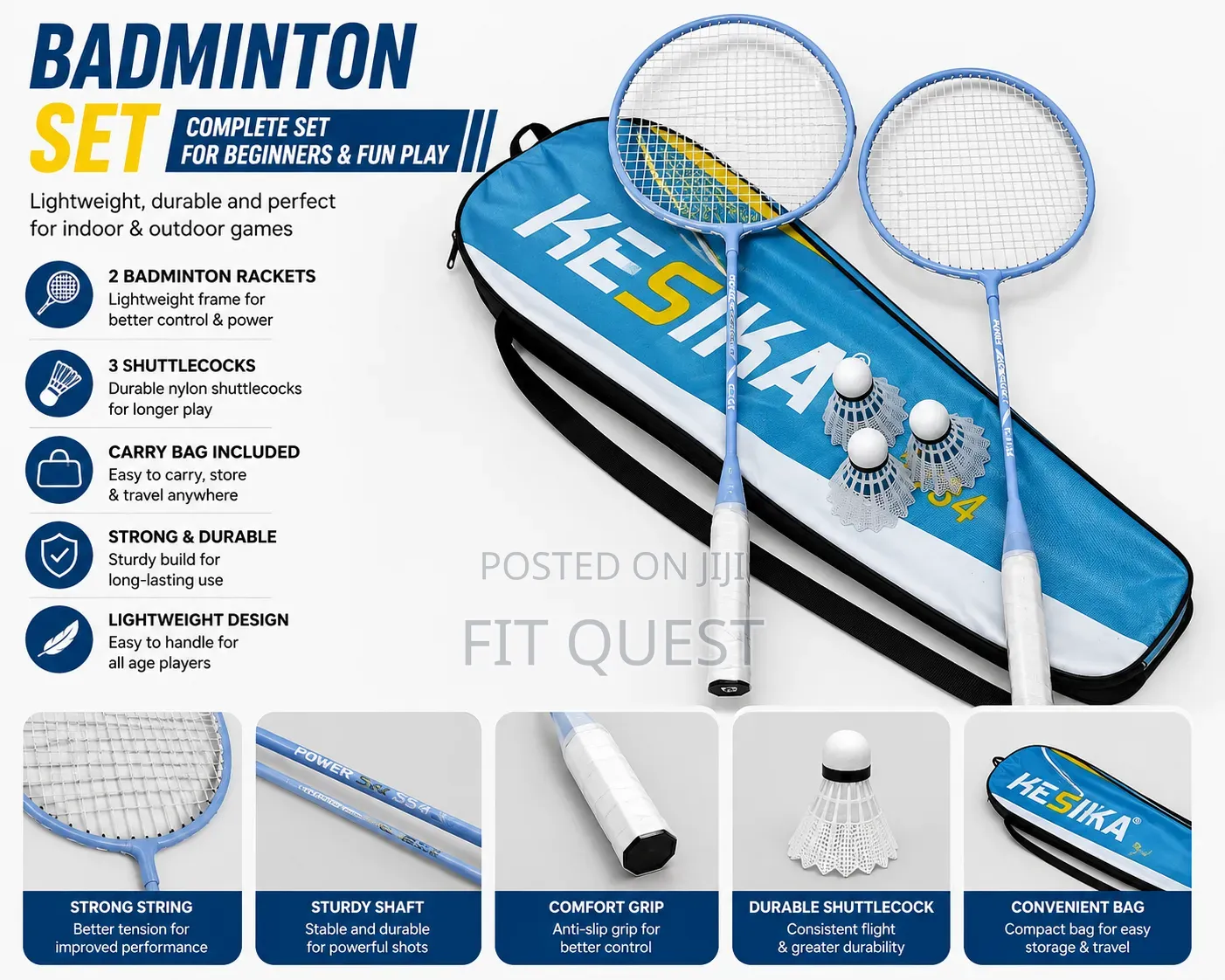 Badminton Racket Set With 3 Shuttlecocks,2 Rackets and a Carry Bag