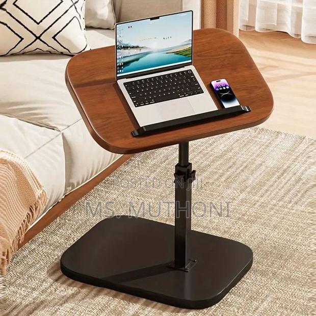 Adjustable Walnut-Finished Tabletop and a Black Metal Stand. - thumbnail 2