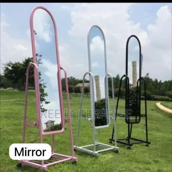 Executive Dressing Mirror With Wheels and Storage Rack