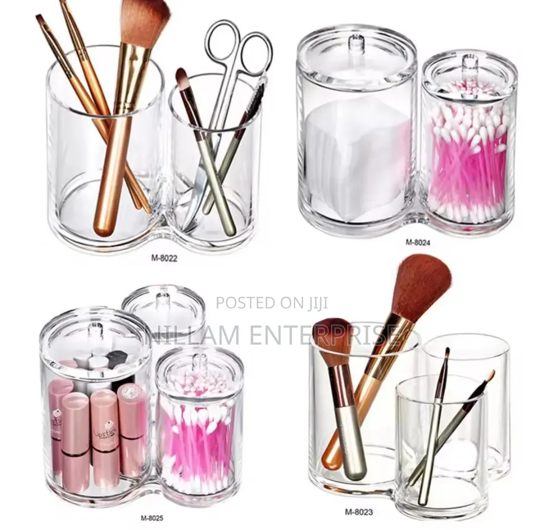 3 in 1 Acrylic Round Cotton Swab Holder/ Makeup Brush Holder*