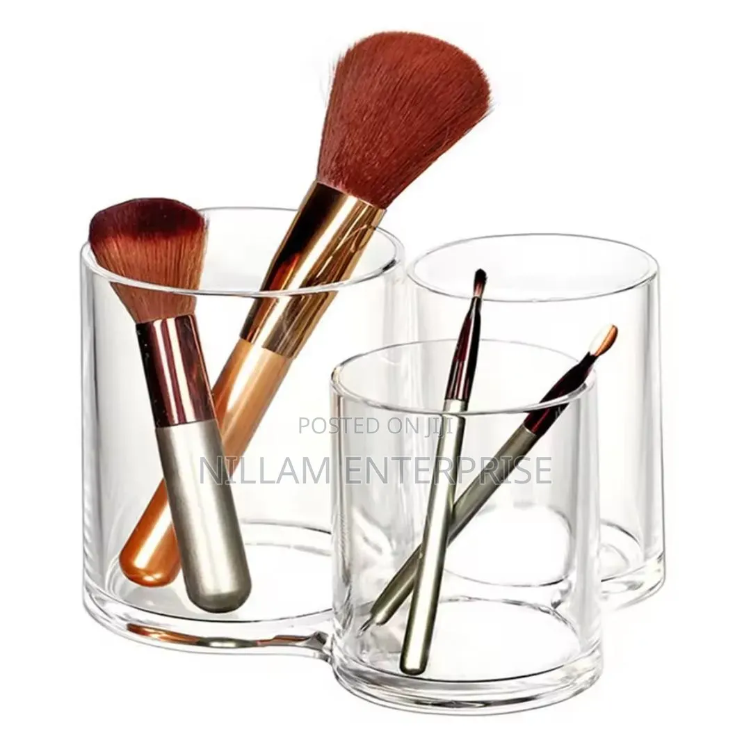 3 in 1 Acrylic Round Cotton Swab Holder/ Makeup Brush Holder*