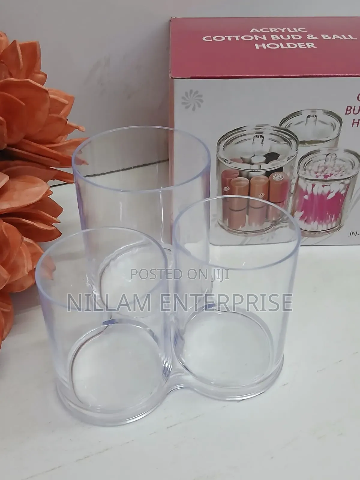3 in 1 Acrylic Round Cotton Swab Holder/ Makeup Brush Holder*