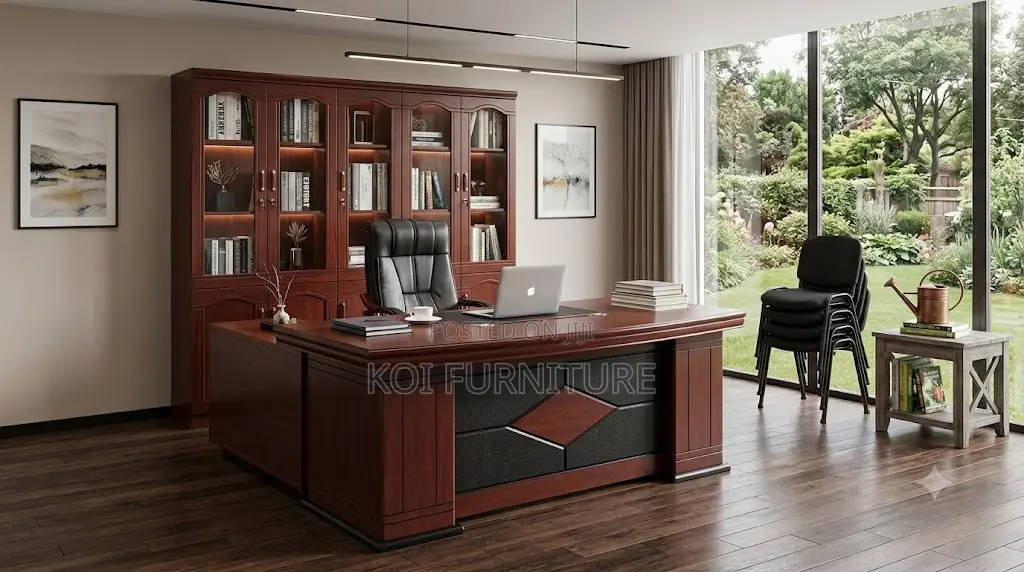 Office Desk; 1.8 Meters Mahogany L Shaped Executive Desk