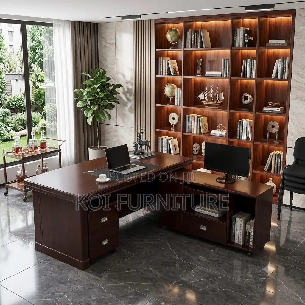 Office Desk; 1.8 Meters Mahogany L Shaped Executive Desk