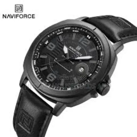 Naviforce Nf8078 Leather Watch Men Black Bezel