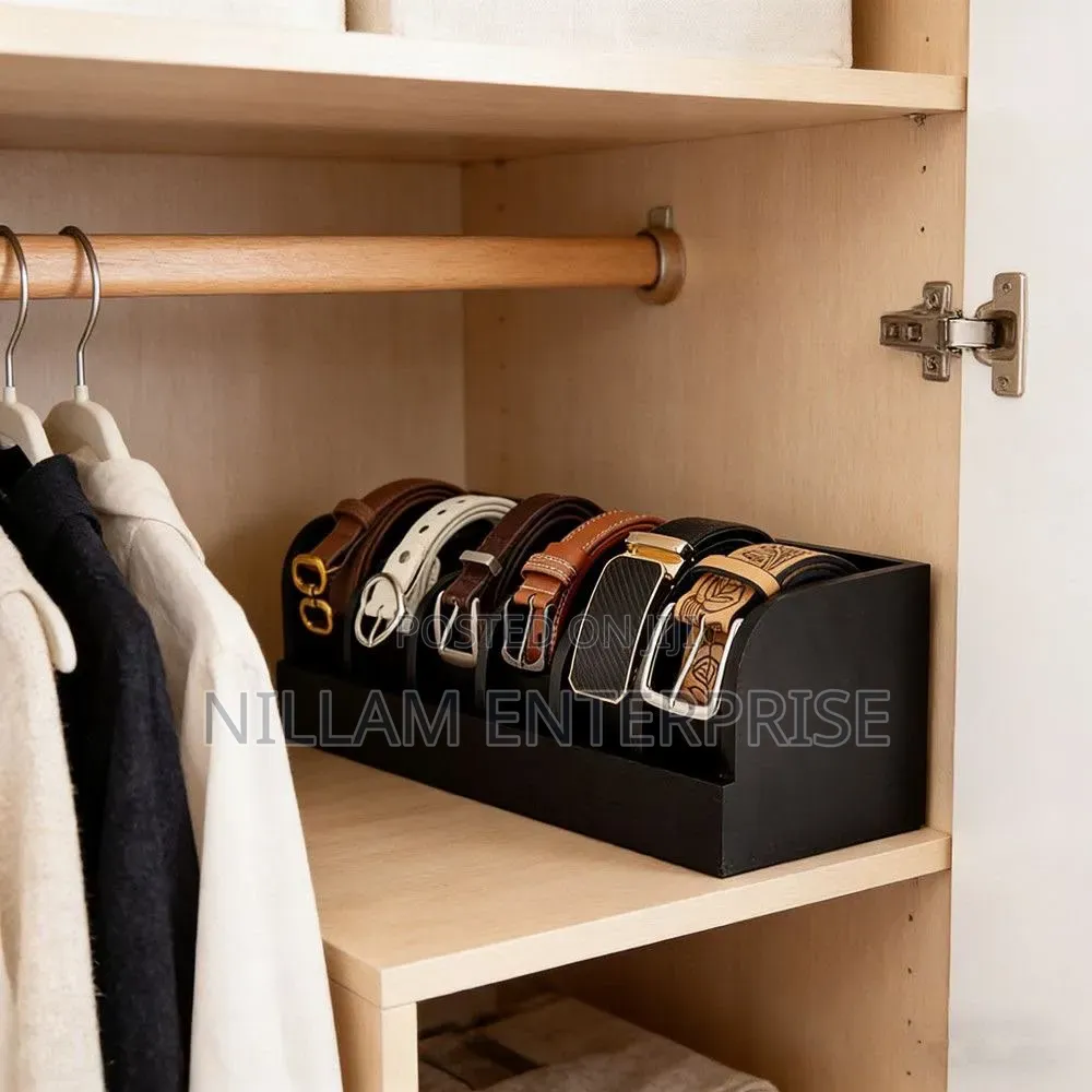*6 Slot Premium Bamboo Belt Organizer*