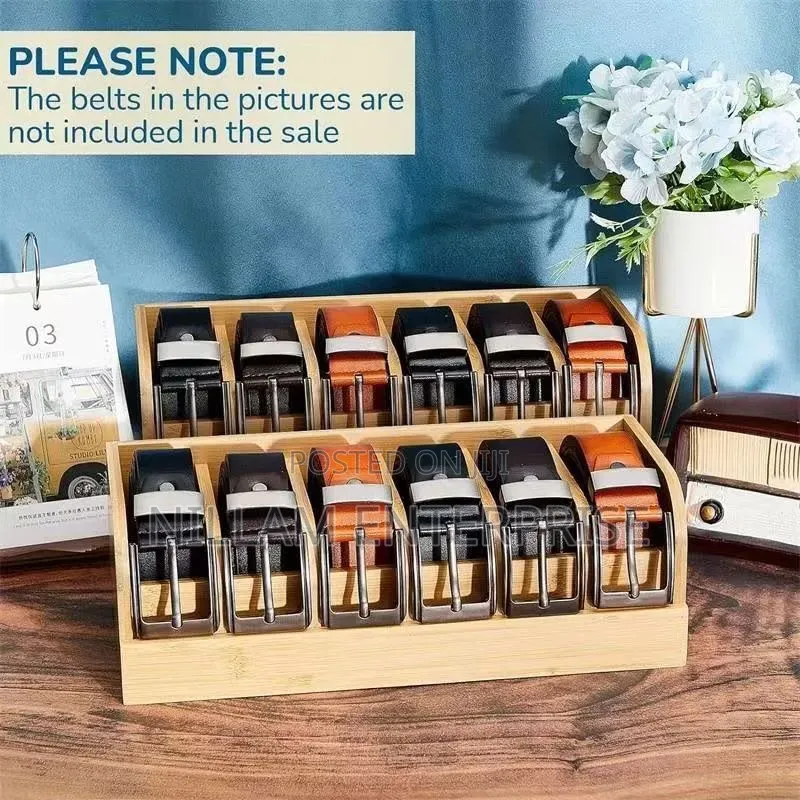 *6 Slot Premium Bamboo Belt Organizer*