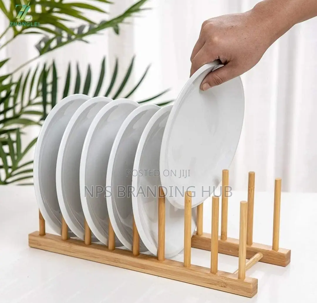 7 Slot Bamboo Plate/Pot Lid/Cutting Board Rack Holder (Gra.T