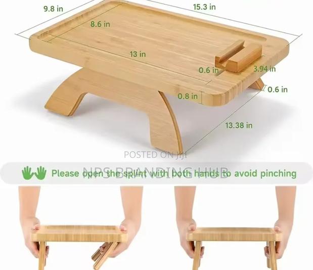 Foldable Bamboo Sofa Armrest Tray For Couch Convenience - thumbnail 5