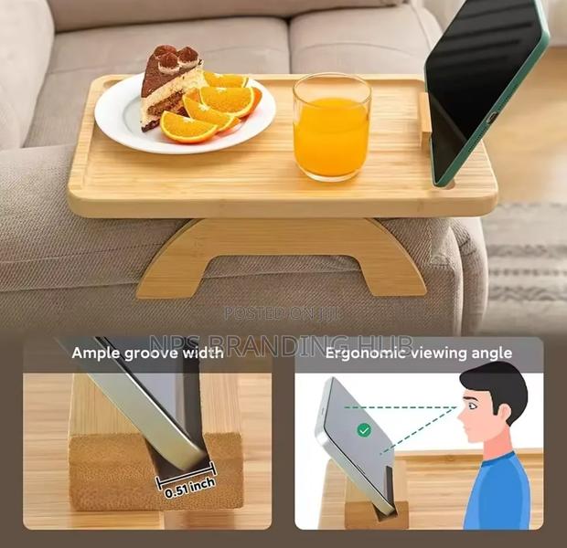 Foldable Bamboo Sofa Armrest Tray For Couch Convenience - thumbnail 8