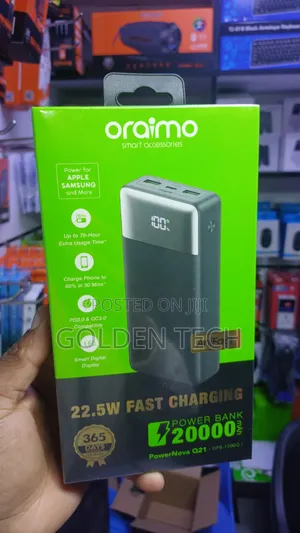 Oraimo Powernova Q21 22.5w Fast Charge 20000mah Power Bank.