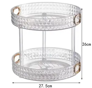 Diamond Acrylic Rotating Cosmetic Organizer Clear Gold Handles (Gra.T
