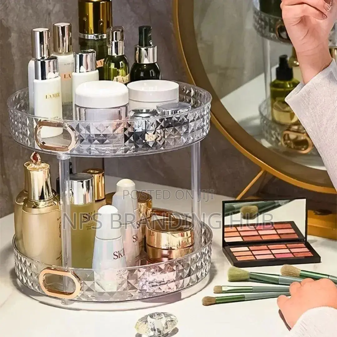 Diamond Acrylic Rotating Cosmetic Organizer Clear Gold Handles (Gra.T