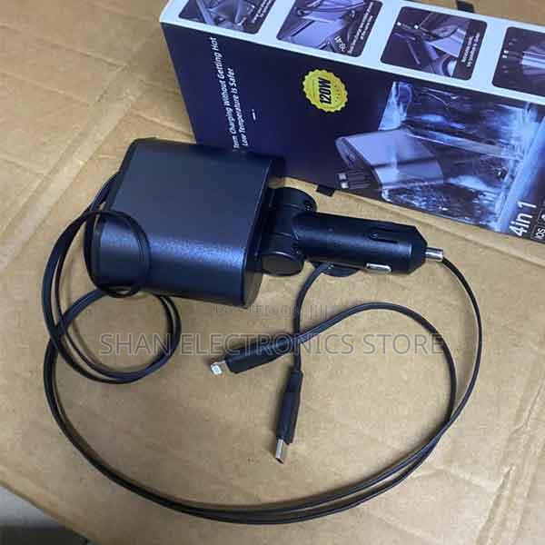 120w Output 4-in-1 Design Powerful Retractable Car Charger - thumbnail 2