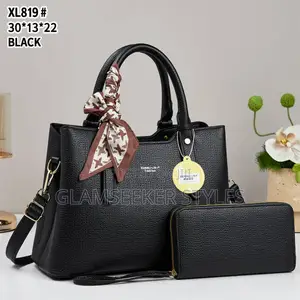 Elegant Ladies Handbag Set With Matching Pouch - Grey