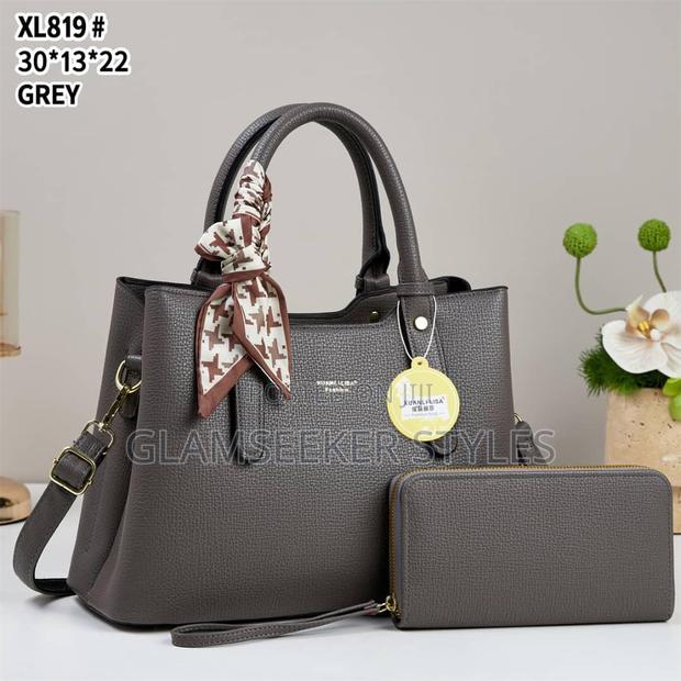 Elegant Ladies Handbag Set With Matching Pouch - Grey - thumbnail 2